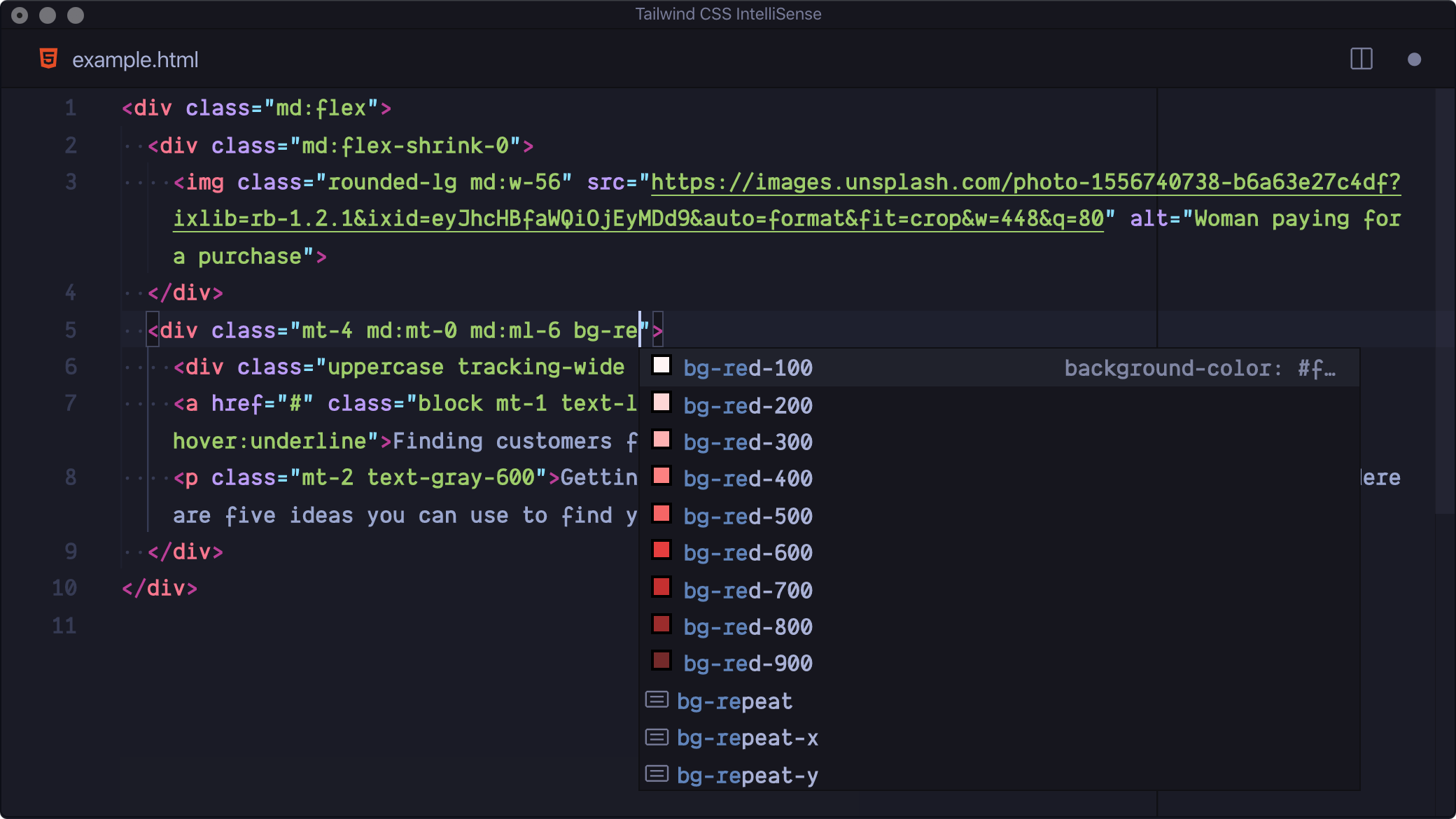 VSCode Tailwind CSS IntelliSense extension